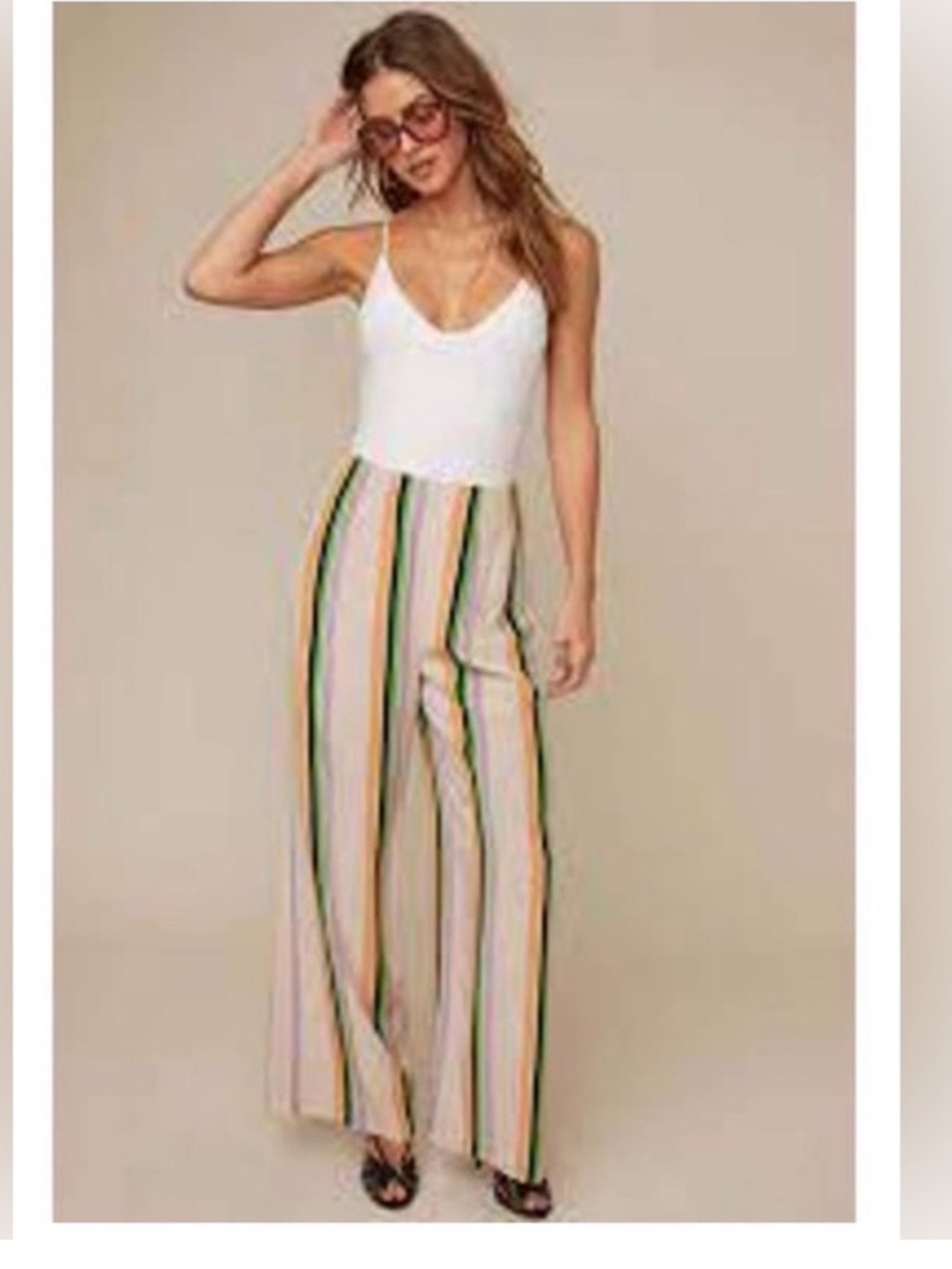 Astr Wide Leg Palazzo Pants Cream Stripes XS